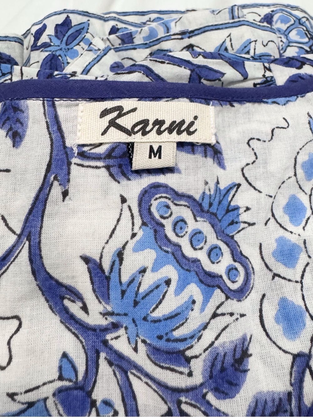 Karni Blue & White Cotton Floral Printed Maxi Dress Size Medium - Picture 2 of 10